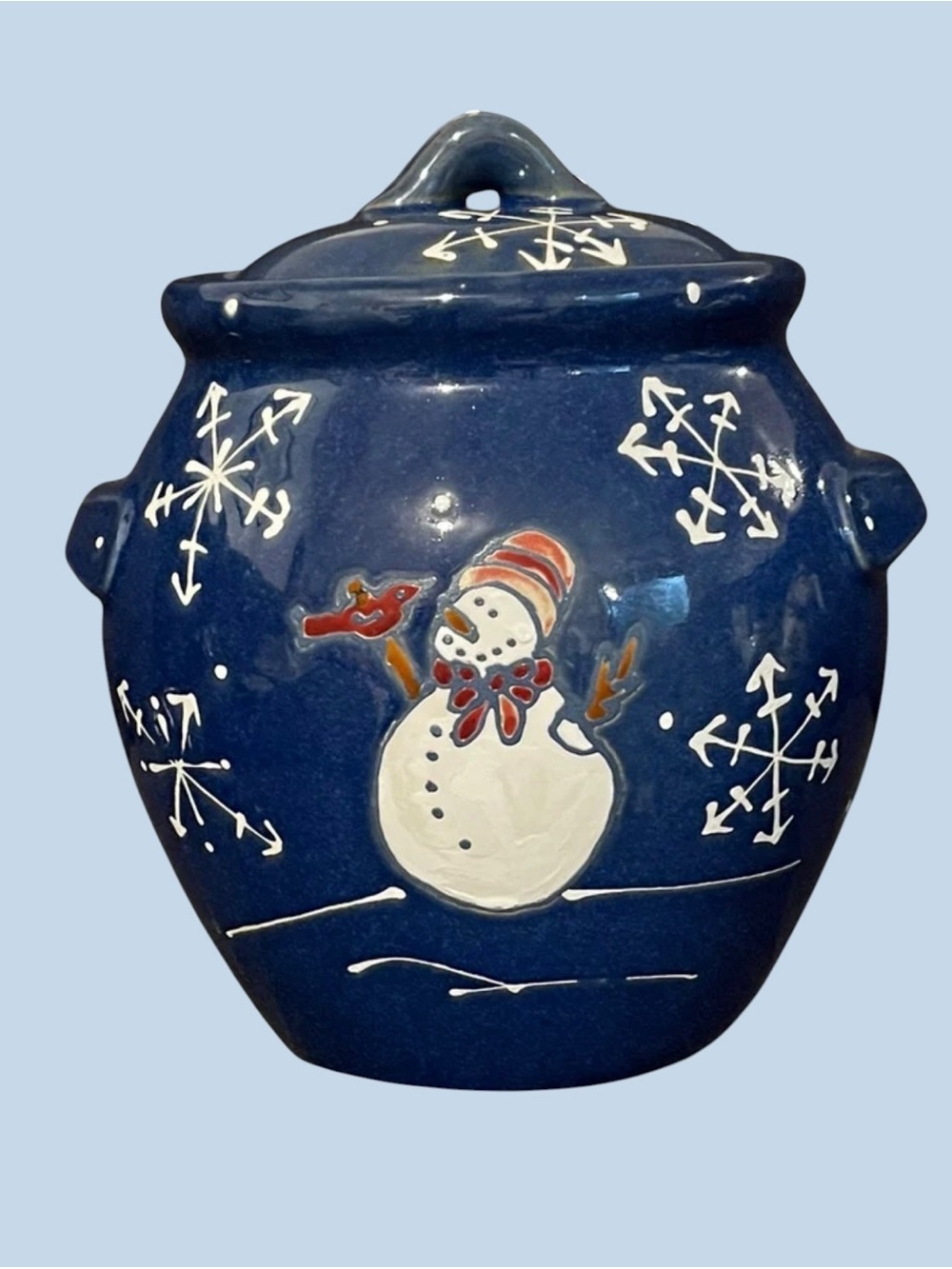 Blue Snowman Ceramic Cookie Jar